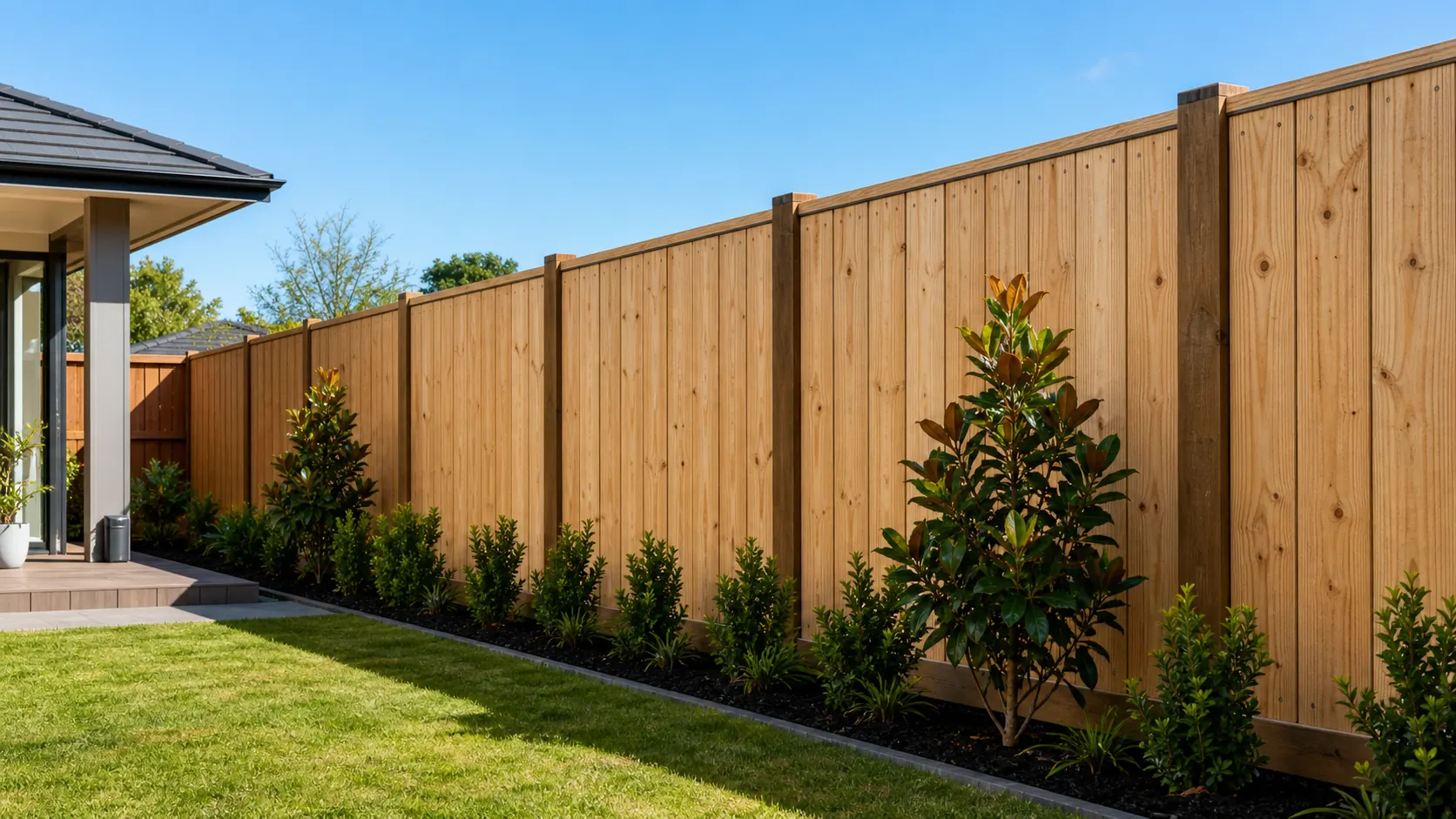 Premium timber fence installed beside a landscaped Auckland home