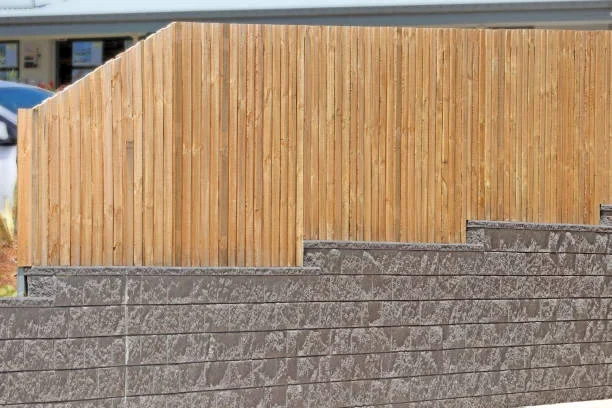 Commercial timber and block retaining wall project
